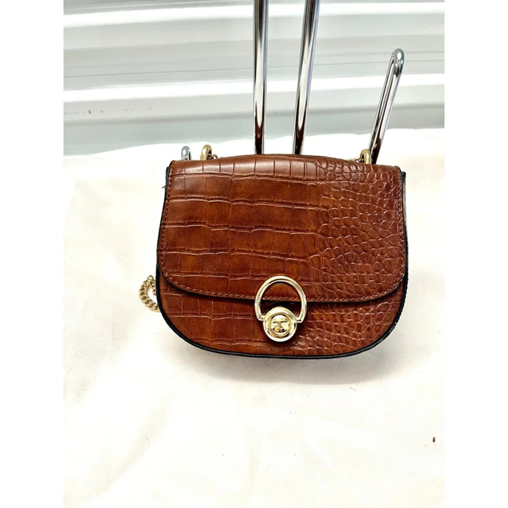 Mango MNG Brown Croc Textured Shoulder Bag Small